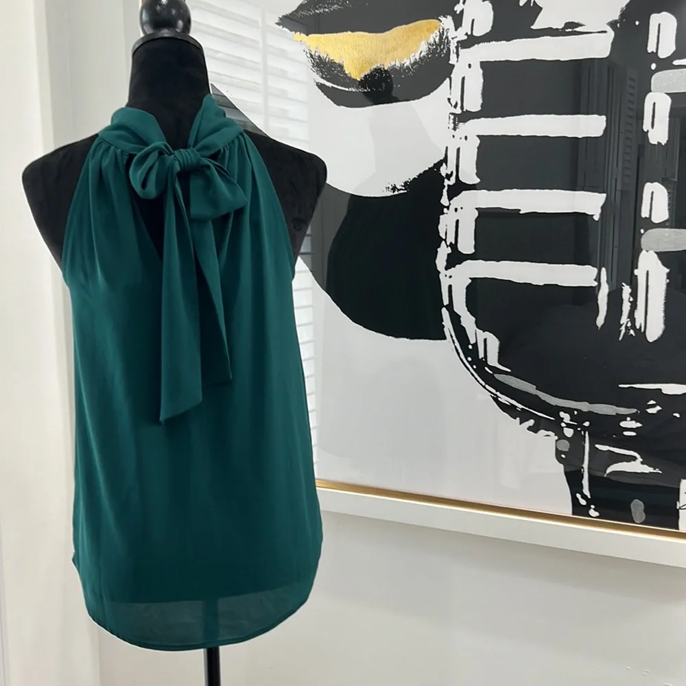 NWT J. Crew Forest Green Tie-Neck Halter Top Blouse, Size 2